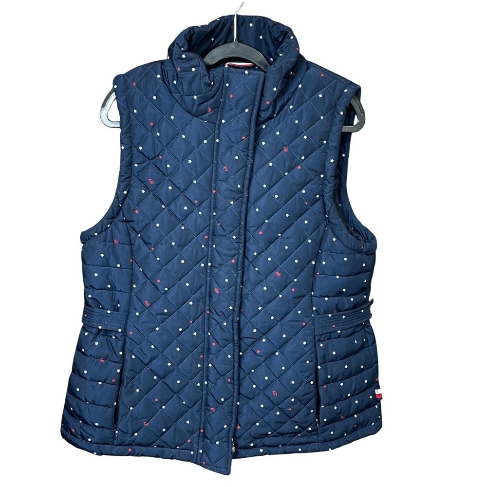 Tommy Hilfiger Navy Blue Star Print Quilted Puffer Vest Women Large